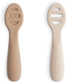 Mushie Silicone First Feeding Baby Spoons 2 Pack NaturalShifting Sand