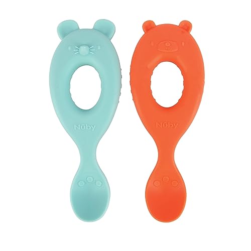 Nuby 2-Pack Silicone Easy Grip Animal Character Spoons for Babies