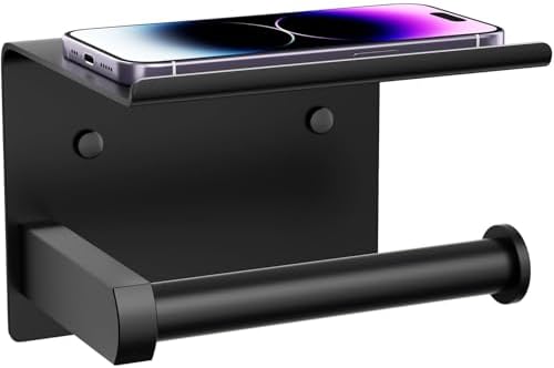 Tindbea - Multi-Functional Toilet Paper Holder with Phone Shelf Matte Black Rust-Resistant