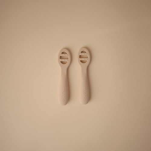 Mushie Silicone First Feeding Baby Spoons 2 Pack NaturalShifting Sand