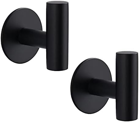 Matte Black Stainless Steel Adhesive Hooks for Bathroom Kitchen