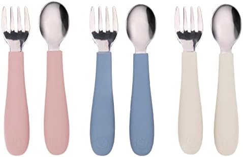 WeeSprout Toddler Utensils 3 Forks Spoons Easy Grip Dishwasher Safe