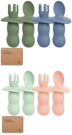 Perfect 4-Pack Silicone Baby Spoon Fork Set for 6-12Mths