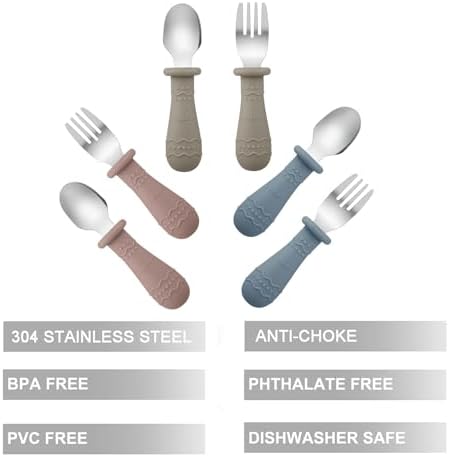 PandaEar Toddler Utensils Set 6 Piece 188 Stainless Steel Food Grade Silicone