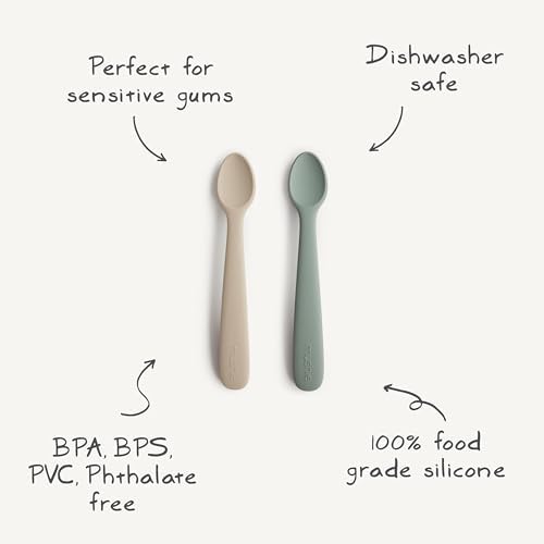 Mushie Silicone Feeding Spoons 2-Pack Dried ThymeNatural