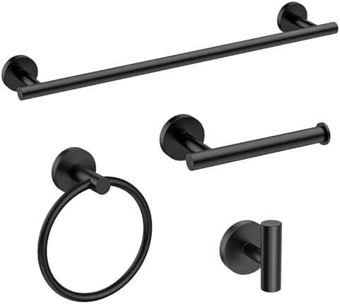 USHOWER Matte Black 24-Inch 4-Piece Bathroom Hardware Set
