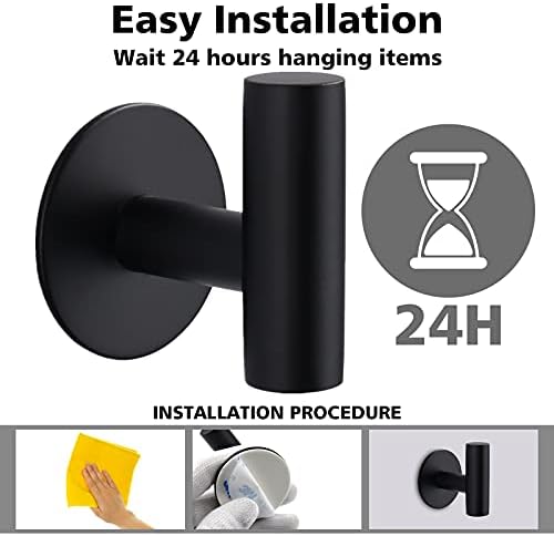 Matte Black Stainless Steel Adhesive Hooks for Bathroom Kitchen