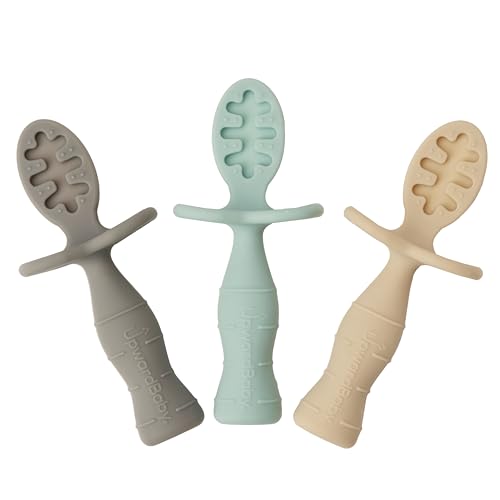 UpwardBaby 3-Pack Silicone Baby Feeding Spoons with Anti-Choke Barrier