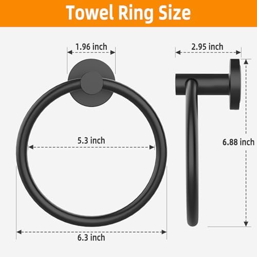 Sturdy Stainless Steel Towel Rings Matte Black 2-Pack