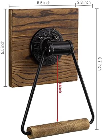 MyGift Industrial Matte Black Metal Towel Ring with Rustic Wall Backing