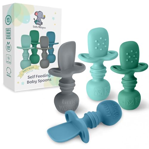 Little Whispers Baby silicone spoons set soft blue 4-pack self feeding