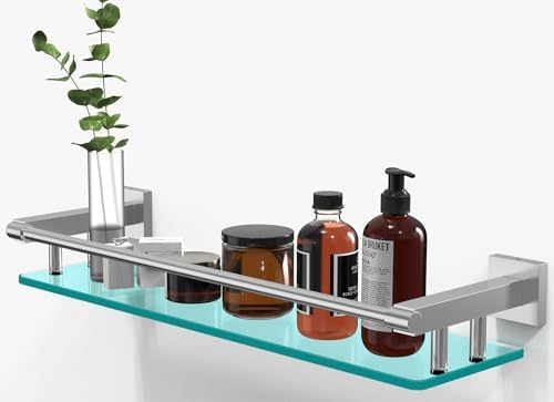 Modern tampered glass bathroom organizer with stainless steel base SFGSOWOR