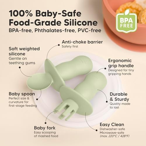 KeaBabies 4-Pack Silicone Baby Spoons Forks Suction Plates