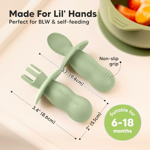 KeaBabies 4-Pack Silicone Baby Spoons Forks Suction Plates