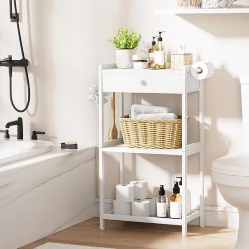 MEUISBathroom Standing Shelf for White Bauism Farmhouse Style Storage Solution