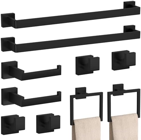 10-Piece Stainless Steel Bathroom Accessories Set Black Towel Bars More