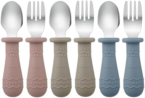 PandaEar Toddler Utensils Set 6 Piece 188 Stainless Steel Food Grade Silicone
