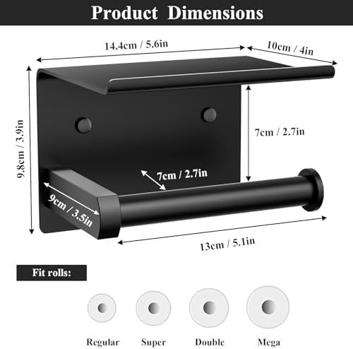 Tindbea - Multi-Functional Toilet Paper Holder with Phone Shelf Matte Black Rust-Resistant