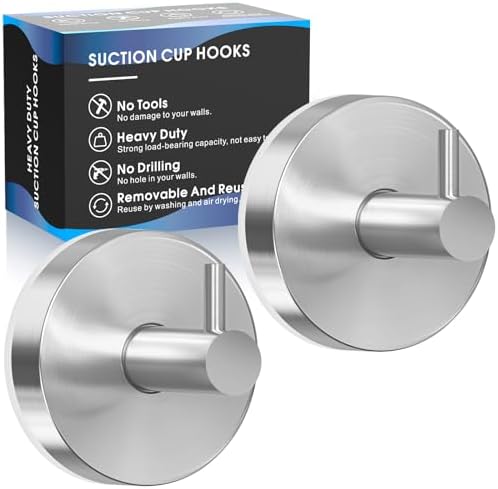 Suction Cup Hook Silver2 Pack for Bathrooms
