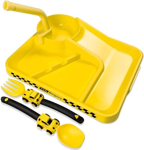 Construction Toddler Plates - Toddler Eating Utensil Set with Removable Straw