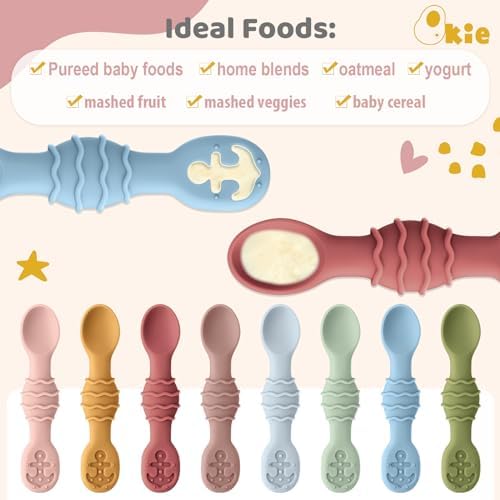 Qkie Silicone Baby Spoons Set of 4 Lollipop Pink