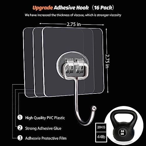 16-Piece Heavy Duty Adhesive Hooks for Home Holiday