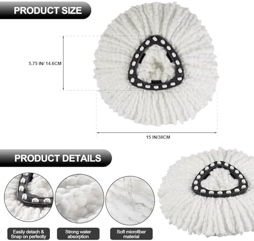 3 Replaceable Mop Heads for Cedar Spin Mop 1-Tank System