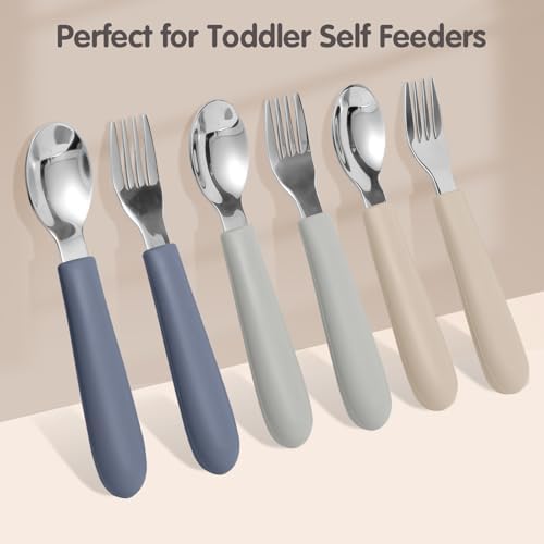 Eascrozn 6 Pack Toddler Utensils with Silicone Handle Safety Child