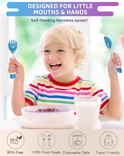 Deejoy Toddler Utensils Self-Feeding Flatware Set with Travel Case