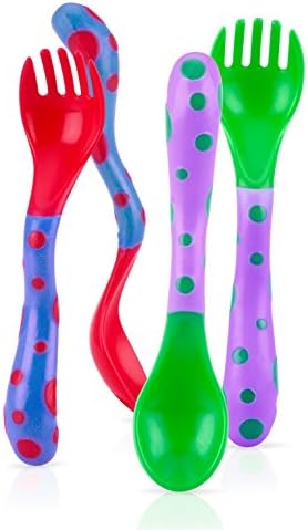 Nuby Spoons Forks 4 Count - Bright Ergonomic