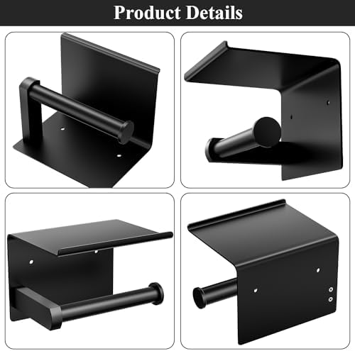 Tindbea - Multi-Functional Toilet Paper Holder with Phone Shelf Matte Black Rust-Resistant
