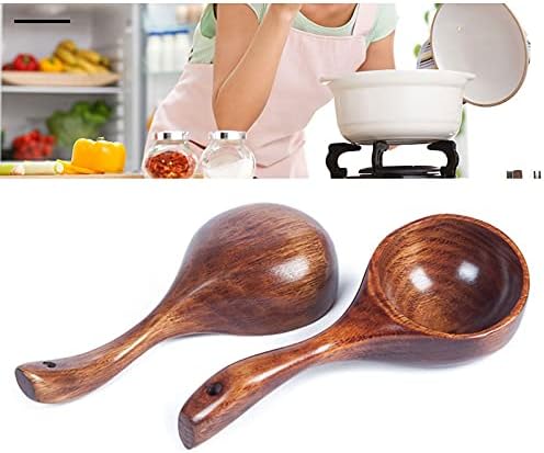 Portable Kitchen Restaurant Thickened Rice Scoop Wooden Handle Durable Solid Stainless Steel