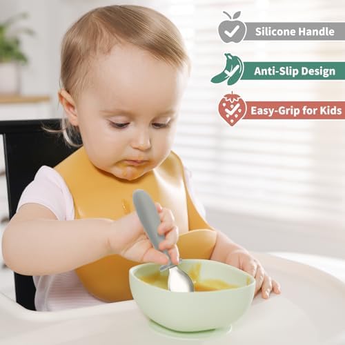 DRKIO 8 Piece Toddler Utensils Set with Silicone Handle