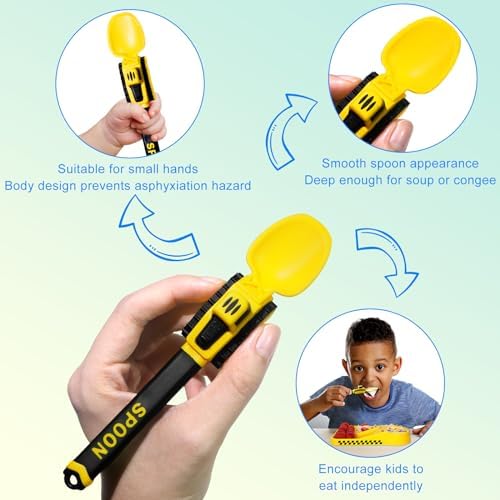 Deinyi Construction Toddler Utensils - Car-themed Reusable Plastic Fork Spoon Set