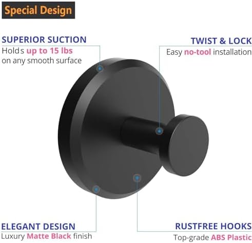 2-Piece Suction Cup Hooks - Rustproof Matte Black