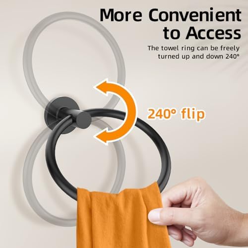 Sturdy Stainless Steel Towel Rings Matte Black 2-Pack