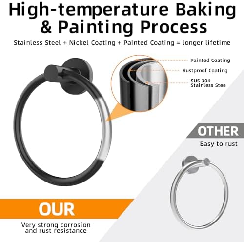 Sturdy Stainless Steel Towel Rings Matte Black 2-Pack