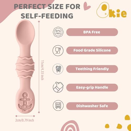 Qkie Silicone Baby Spoons Set of 4 Lollipop Pink