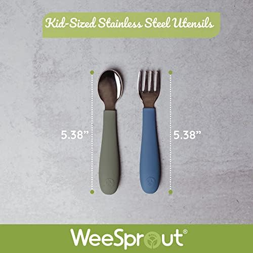 WeeSprout Toddler Utensils 3 Forks Spoons Easy Grip Dishwasher Safe