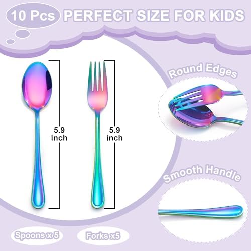 E-far Rainbow Toddler Utensils Set Stainless Steel Silverware
