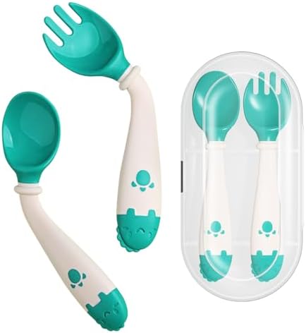 Deejoy Toddler Flatware Set Self-Feeding Utensils with Travel Case