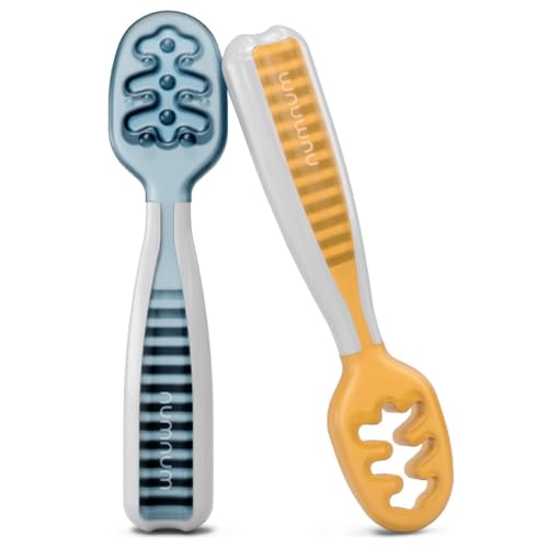 NumNum Baby Spoons Set for 6 Months 2 Pack Blue Orange
