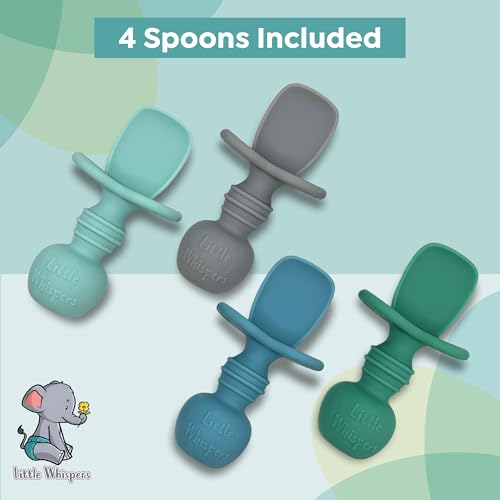 Little Whispers Baby silicone spoons set soft blue 4-pack self feeding