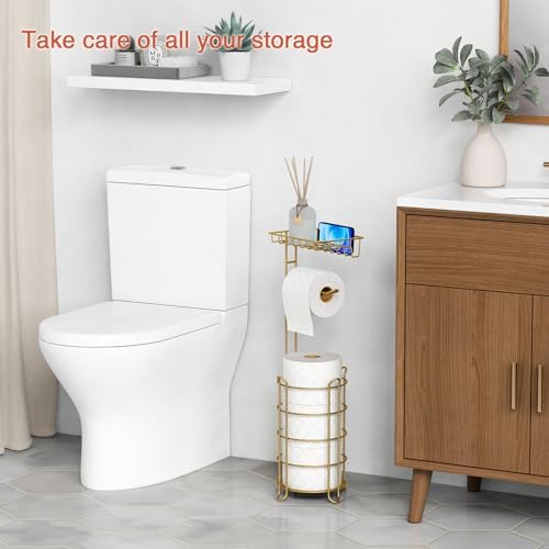 GoldSturdy Toilet Paper Holder with Phone Wipes Bathroom Storage