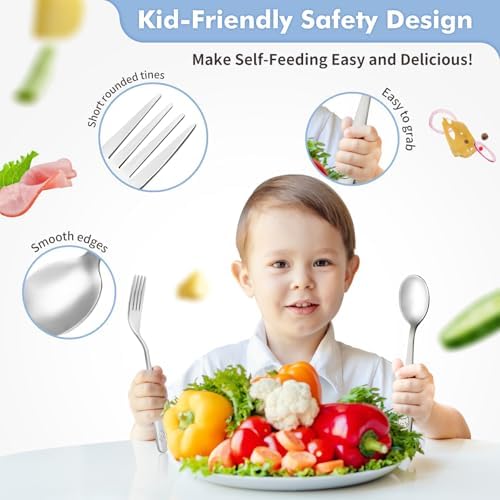 DRKIO 6-Piece Toddler Silverware Set - Safe Dishwasher Safe Mirror Polished