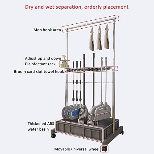 Movable Broom Mop Holder with Drip Tray