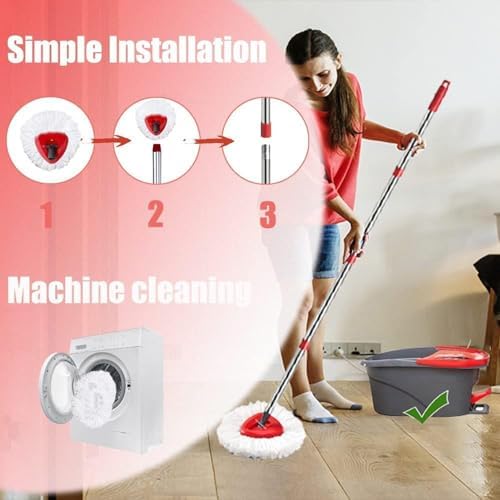 ANREKEYH Spin Mop Replacement Set - 4 Heads 30-58in Handle 1 Base