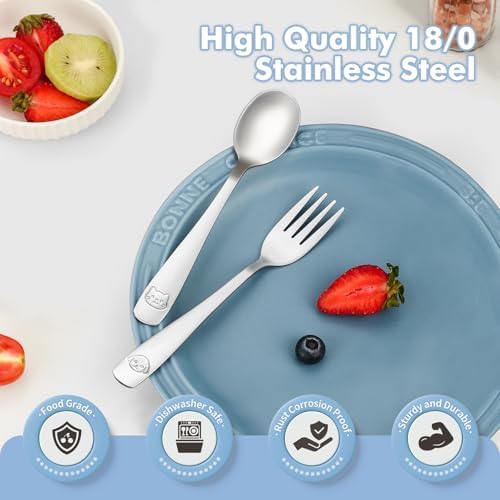 DRKIO 6-Piece Toddler Silverware Set - Safe Dishwasher Safe Mirror Polished