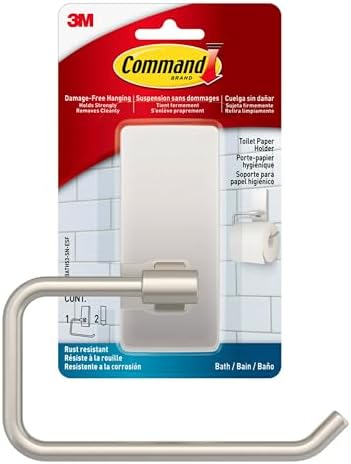 Command Toilet Paper Holder Satin Nickel with Water Resistant Command Strips Rust Resistant