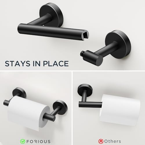 FORIOUS Matte Black Wall-Mounted Toilet Paper Holder